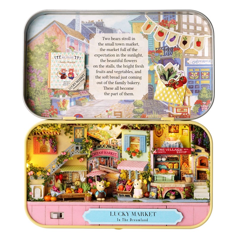 CUTEROOM Box Theatre Miniature Kit, Diy Miniature House Kit with Furniture Mini Dolls House Kit for Teens Adult Birthday Gift (Lucky Market) - Image 1