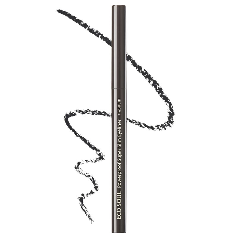 THESAEM Eco Soul Powerproof Super Slim Eyeliner  Smudge Proof Gel Eyeliner  Micro Precision Tip 2mm  Highly Pigmented  Longlasting Eye Makeup Glides on Smoothly 01g BK02 Ash Black