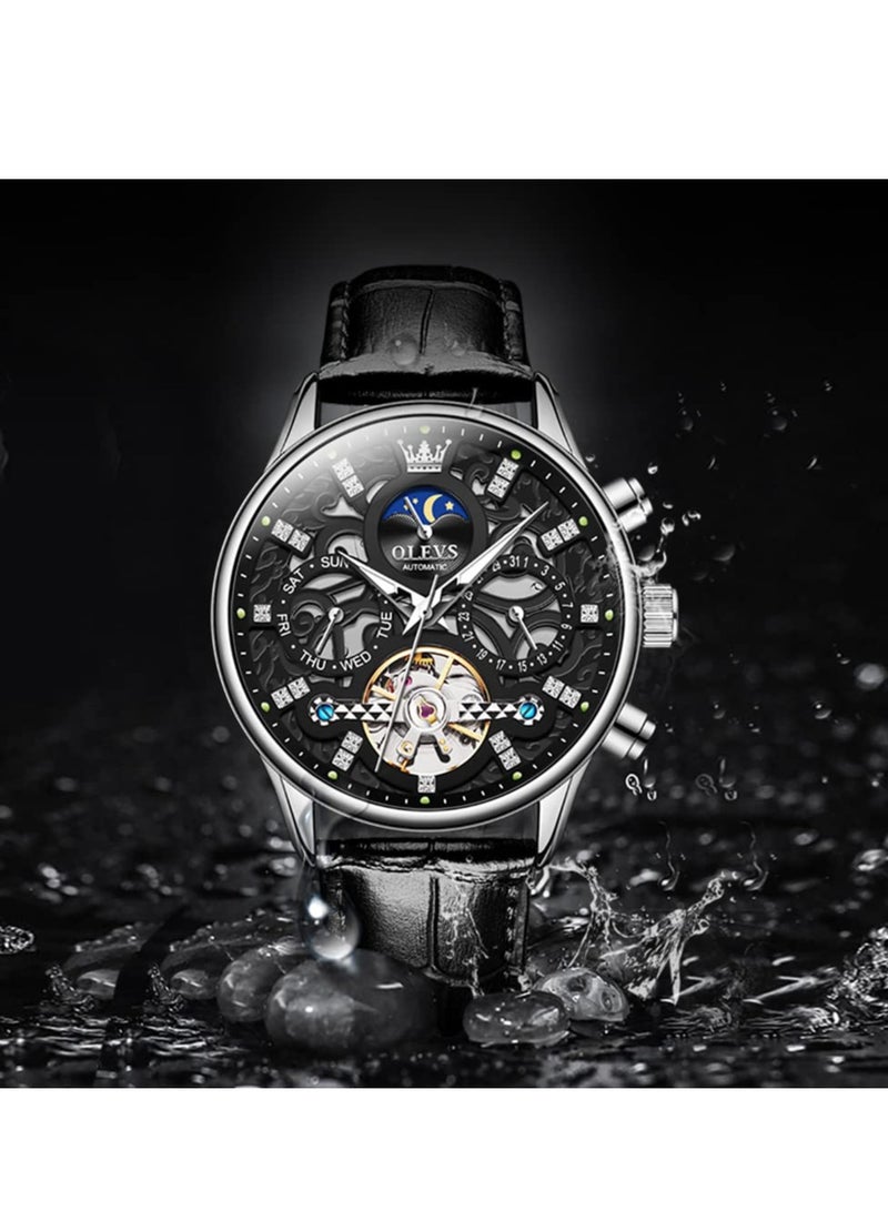 أوليفز ساعة OLEVS للرجال ميكانيكية رسمية كاجوال جلدية مقاومة للماء 6658 - Image 5