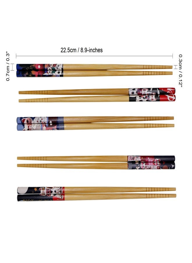 Exzact Chopsticks Gift Set - 5 Pairs of Reusable Natural Bamboo Chopsticks in a Beautiful Black Handmade Box - Decorated Japanese Lucky Cat/Fortune Cat Style - Image 3