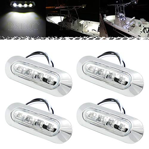 PSEQT 3.8'' Waterproof LED Lights - Courtesy, Interior, Deck, Navigation, Transom, Stern, Cabin Lighting for Pontoon, Fishing Boat, Kayak, Sailboat, Bass Boat - 12V/24V (White, 4Pcs) - Image 1