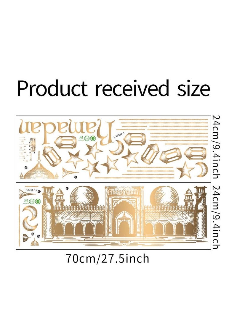 Y&D Ramadan Kareem Wall Stickers Decorations Eid Mubarak Lantern Decals Moon Star Window Clings For Home Living Room Bedroom (Gold) - Image 3