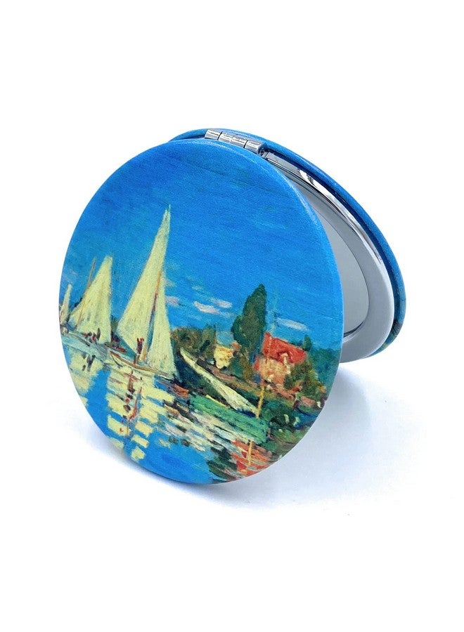 Aeisage Small Compact Mirror For Men Small Bag Mirror Lightweight Portable Mirror Hand Mirror Claude Monet Sea Argenteuil Birthday Gift For Friend  - Image 2