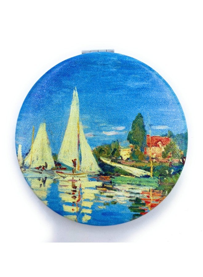 Aeisage Small Compact Mirror For Men Small Bag Mirror Lightweight Portable Mirror Hand Mirror Claude Monet Sea Argenteuil Birthday Gift For Friend  - Image 4