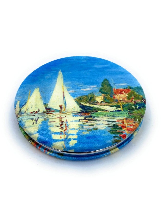 Aeisage Small Compact Mirror For Men Small Bag Mirror Lightweight Portable Mirror Hand Mirror Claude Monet Sea Argenteuil Birthday Gift For Friend  - Image 1