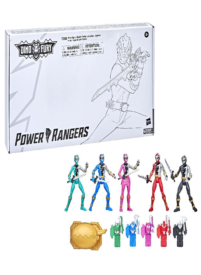POWER RANGERS Power Rangers Dino Fury 5 Ranger Team Multipack 6-Inch Action Figure Toys with Dino Fury Keys and Chromafury Saber Weapon Accessories (Amazon Exclusive)  - Image 2