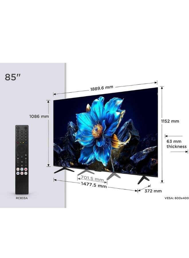 تي سي إل تلفاز TCL 85 بوصة P7K QLED | 4K Google TV | معالج AiPQ | Dolby Vision | لوحة HVA | HLG، HDR10+، Ai Clarity، اللون، HDR | Dolby Atmos | DTS Virtual:X | Miracast | Game Master، Game Bar، وضع صورة اللعبة - النسخة الدولية - Image 2