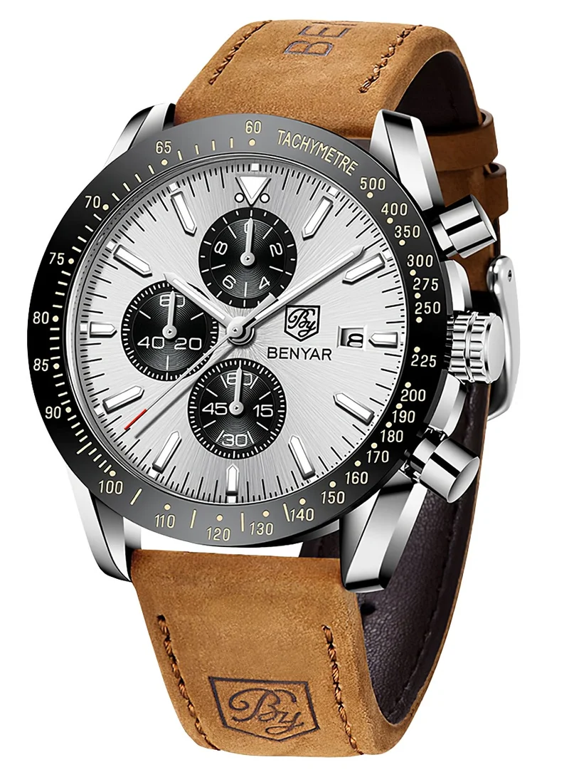 BENYAR BY BENYAR Watch for Men Analog Quartz Chronograph Waterproof Luminous Designer Mens Wrist Watches Business Work Sport Casual Dress Watch with Silicone Strap Elegant Gifts for Men