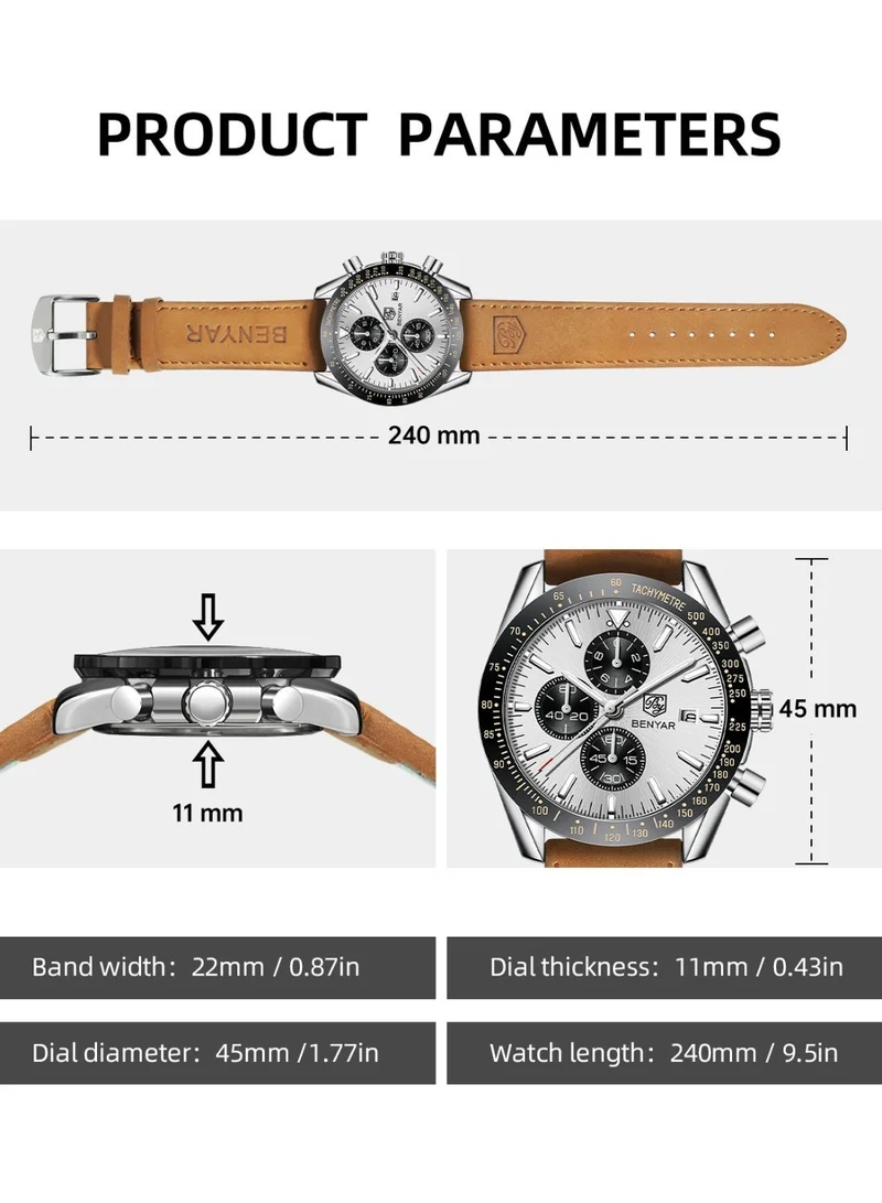 BENYAR  BY BENYAR Watch for Men Analog Quartz Chronograph Waterproof Luminous Designer Mens Wrist Watches Business Work Sport Casual Dress Watch with Silicone Strap Elegant Gifts for Men for Men | Best Price UAE