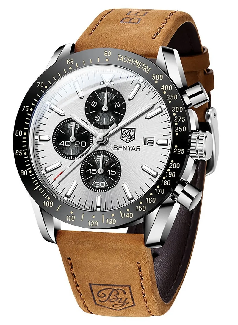 BY BENYAR Watch for Men Analog Quartz Chronograph Waterproof Luminous Designer Mens Wrist Watches Business Work Sport Casual Dress Watch with Silicone Strap Elegant Gifts for Men