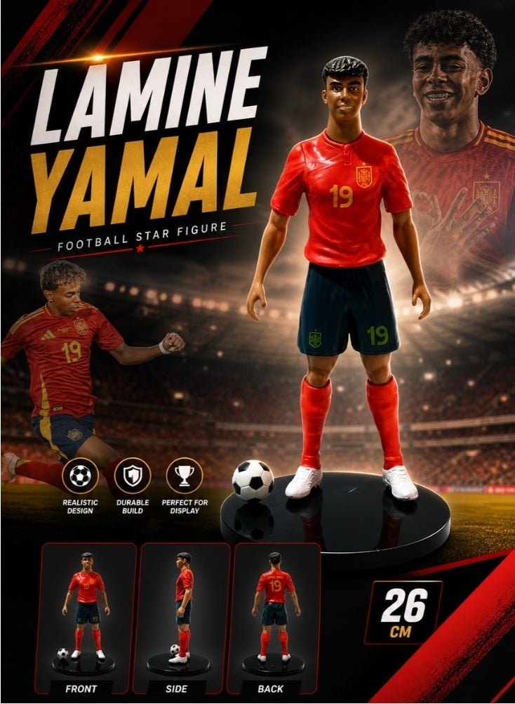 Spain No.19 Lamine Yamal Wonderkid Inspired Action Figure 26cm – Premium Young Football Star Collectible Statue with Soccer Ball & Display Base, Detailed Red National Team Jersey, Dynamic Pose, Collector Edition Model for Fans & Collectors - Image 1