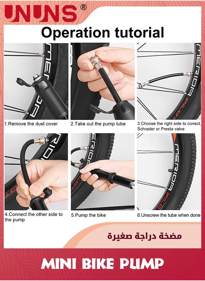UNUNS Bike Pump,Portable Mini Bicycle Tire Pump,100 PSI Bike Air Pump With Presta and Schrader Valves,Tire Hand Pump For Bicycles Balls And Other Inflatables Devices  - Image 5