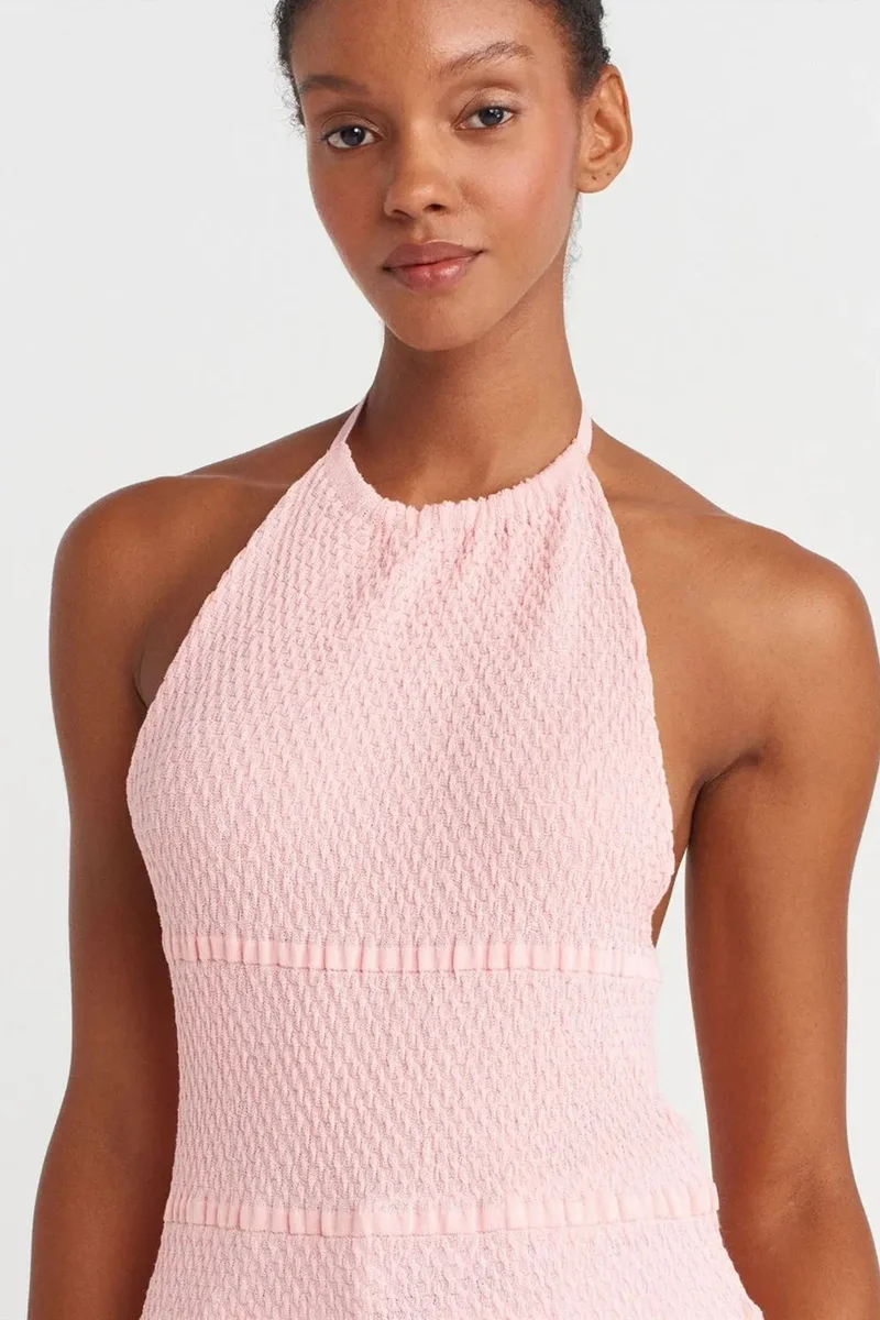 Dilvin Blush Pink DILVIN Slim Fit Halter-Neck Knit Blouse for Women | Best Price UAE