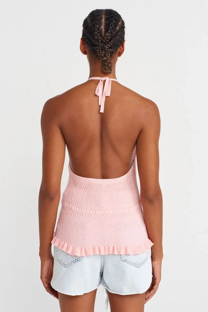 Dilvin Blush Pink DILVIN Slim Fit Halter-Neck Knit Blouse for Women | Best Price UAE
