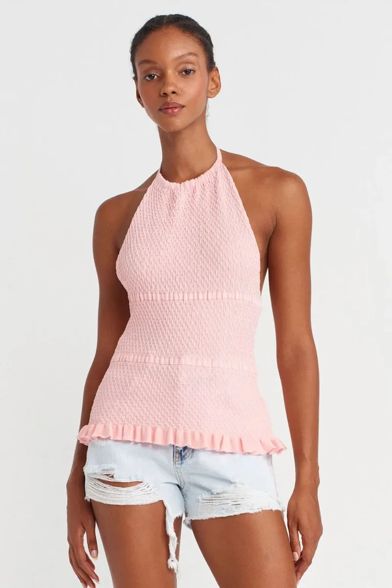 DILVIN Slim Fit Halter-Neck Knit Blouse