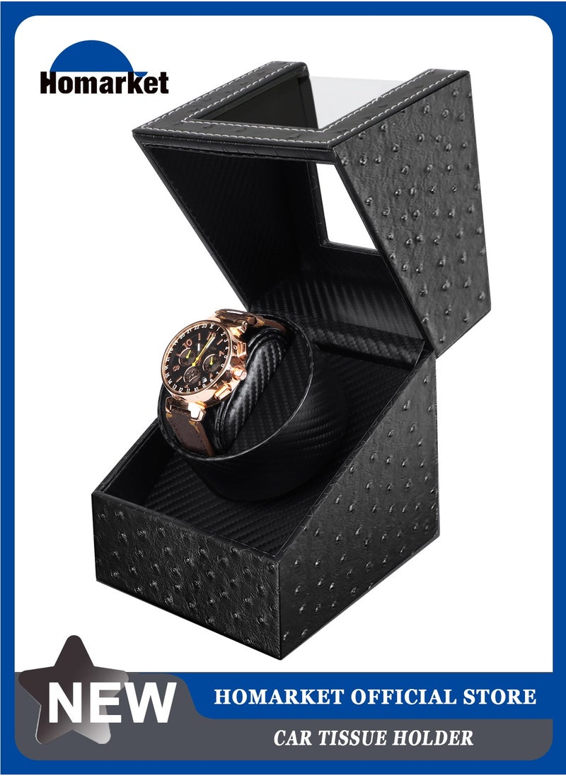 HomarKet Automatic Watch Winder, Black Leather Watch Winder with Quiet Japanese Motor, AC Adapter Powered, Black Elasticity Pillow Suitable Lady and Man Watches  - Image 1