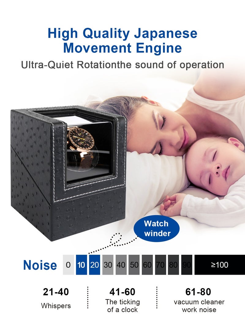 HomarKet Automatic Watch Winder, Black Leather Watch Winder with Quiet Japanese Motor, AC Adapter Powered, Black Elasticity Pillow Suitable Lady and Man Watches  - Image 4