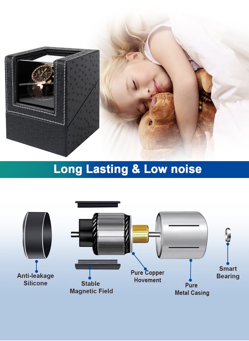 HomarKet Automatic Watch Winder, Black Leather Watch Winder with Quiet Japanese Motor, AC Adapter Powered, Black Elasticity Pillow Suitable Lady and Man Watches  - Image 5