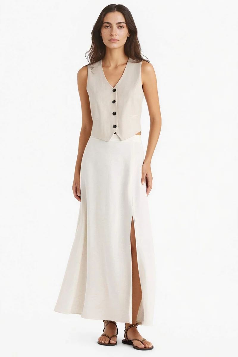 DeFacto A Cut Regular Waist Linen Blend Maxi Skirt