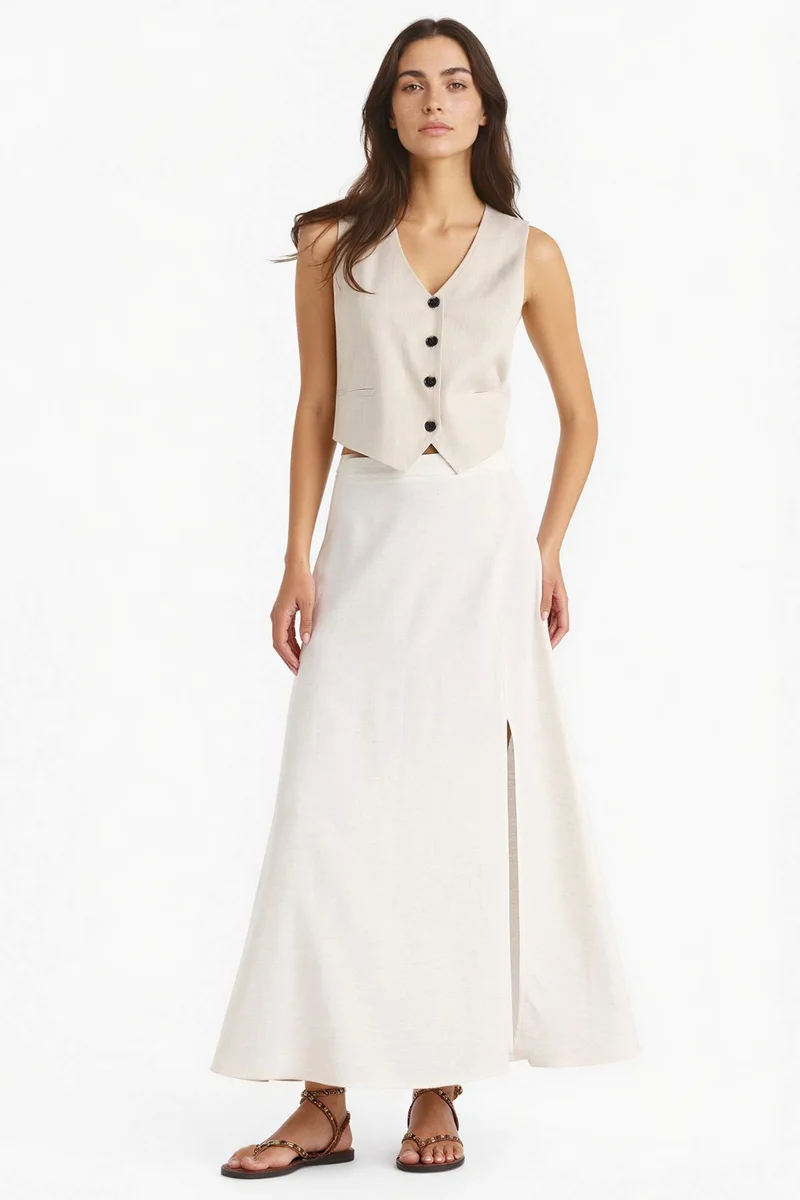 DeFacto A Cut Regular Waist Linen Blend Maxi Skirt