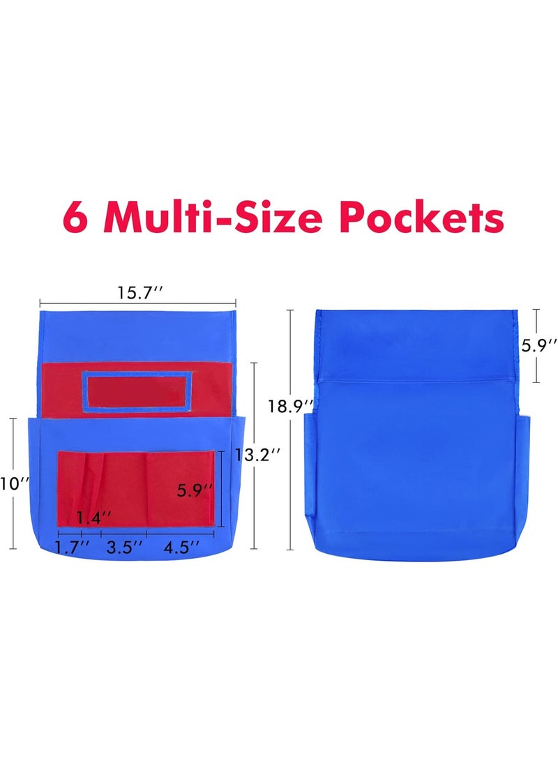 Chair Back Pocket School Seat Chair Storage Pocket Organizer with Label Slot Multiple Pockets for School Home Classroom Preschool Daycare (Red+Blue) - Image 3