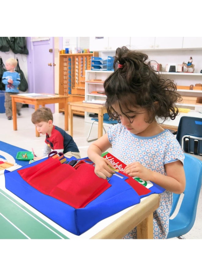 Chair Back Pocket School Seat Chair Storage Pocket Organizer with Label Slot Multiple Pockets for School Home Classroom Preschool Daycare (Red+Blue) - Image 2