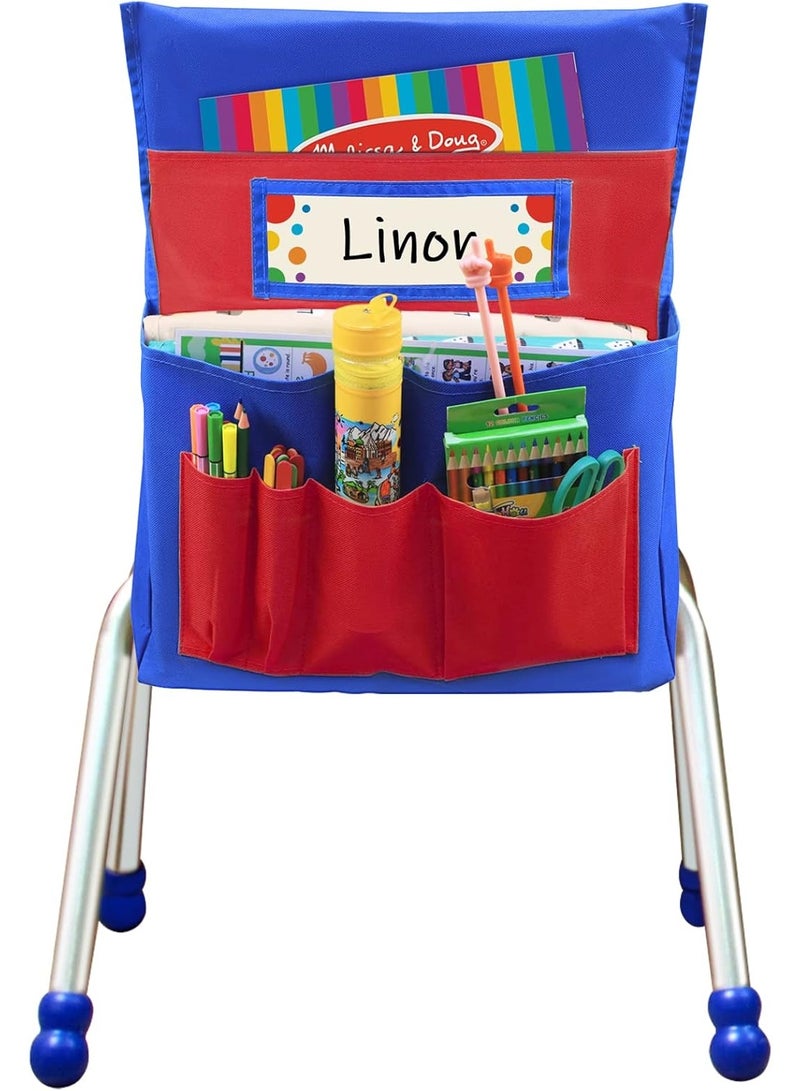 Chair Back Pocket School Seat Chair Storage Pocket Organizer with Label Slot Multiple Pockets for School Home Classroom Preschool Daycare (Red+Blue) - Image 4