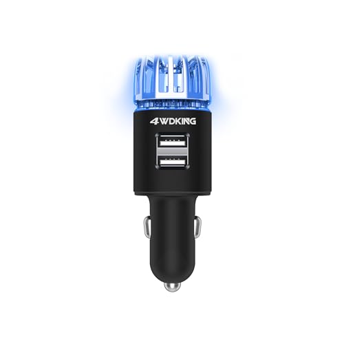 4WDKING Car Air Purifier Ionizer, 12V Plug-in Car Air Freshener Gadgets with Dual USB Charger Removes Cigarette Smoke, Pet and Food Odor, Ionic Ozone (Black) - Image 1