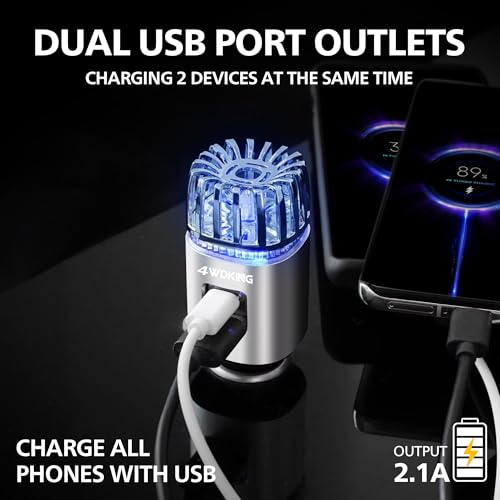 4WDKING Car Air Purifier Ionizer, 12V Plug-in Car Air Freshener Gadgets with Dual USB Charger Removes Cigarette Smoke, Pet and Food Odor, Ionic Ozone (Black) - Image 5