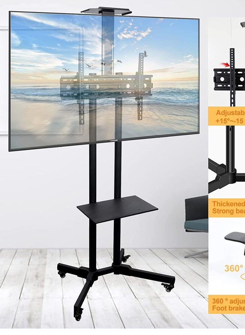 Mobile TV Carts Floor Stand For 32-65 Inch, TV Mount Stands,Height Adjustable TV Stand Shelf and Tray, Heavy Rolling Locking Wheels,For Most LED LCD 4K Screen TV VESA 600x400mm - Image 2