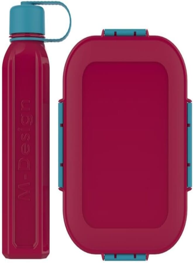 M-Design Lunch Box with Bottle, 2.1 Litre/800 ml Capacity, Fuchsia/Teal