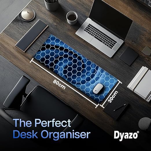 Dyazo Hexagonal Pattern Desk Mat for Laptop & Computer | Anti-Slip Extended Mouse Pad | Gaming Rubber Mouse Pad with Stitched Edges (800mm x 300mm x 3mm) – Blue - Image 2