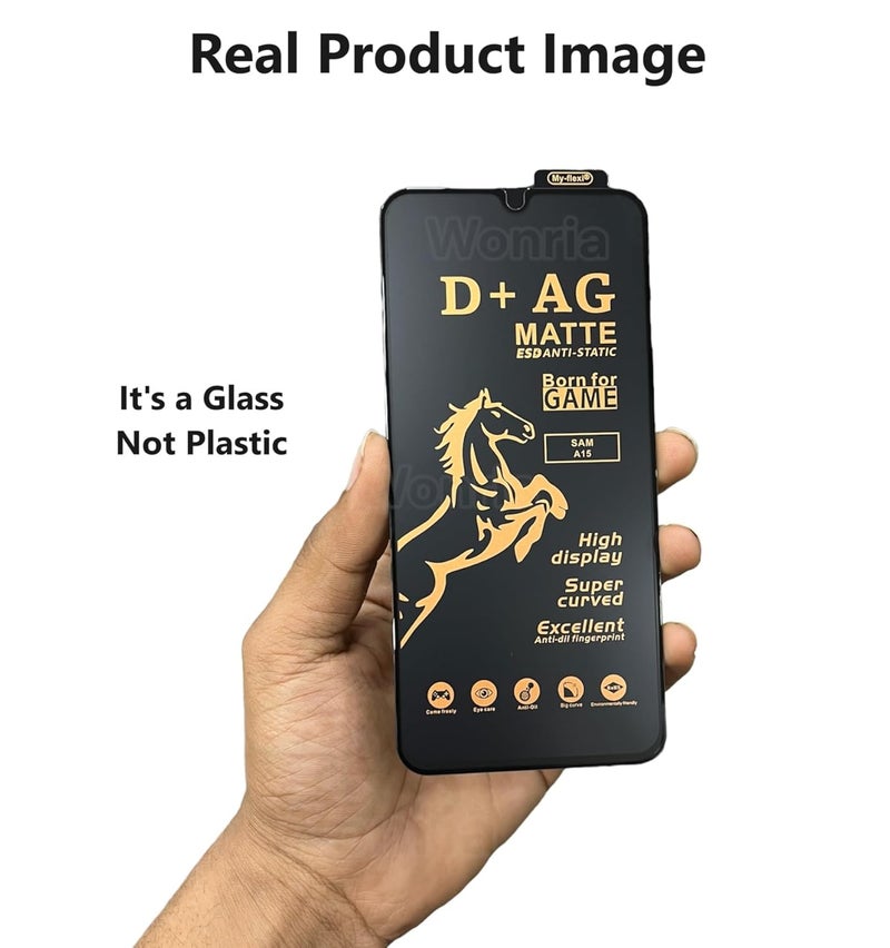 WonRia حماية شاشة غير لامعة لجهاز سامسونج A15 / F15 / M15 / A25 (5G) - زجاج مقسى حماية من الحافة إلى الحافة [مضاد للبصمات | مضاد للتوهج | حافة لامعة] - (مصنوع من الزجاج) - Image 2