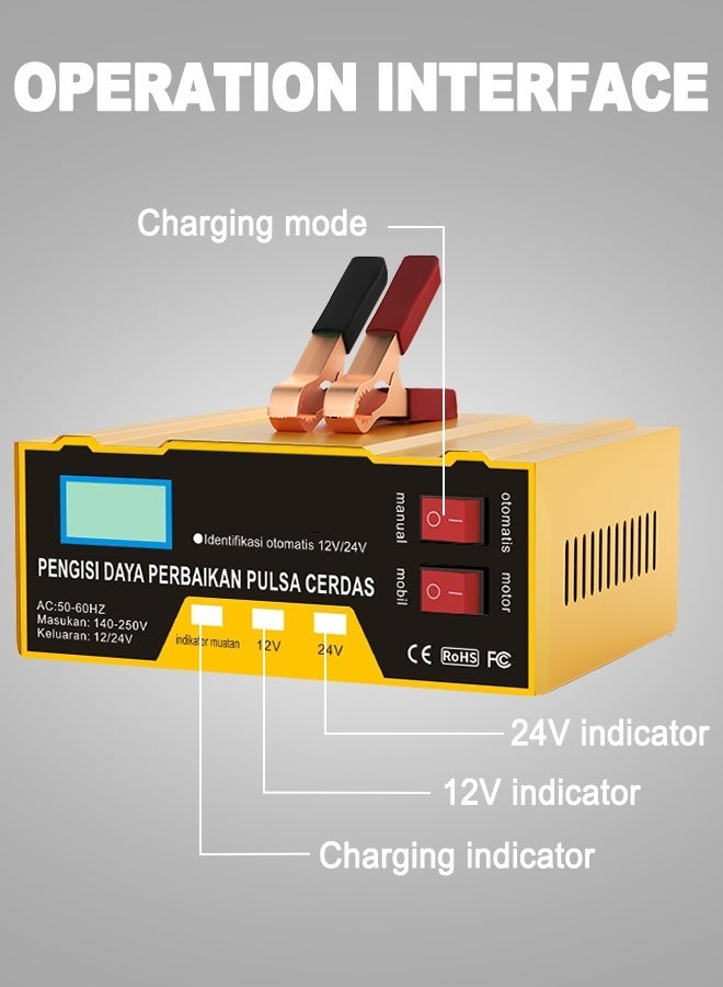Intelligent Pulse Battery Charger - Digital Display for Car/Motorcycle Batteries - Auto Repair & Maintenance - Image 3