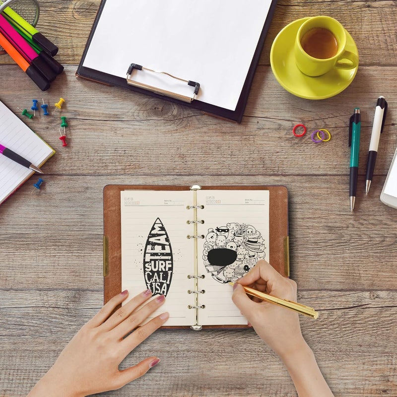 WONDERPOOL A5 Leather Diary Lined Paper Notebook & Pen - Refillable 6 Ring Binder Writing Spiral journal for Office Travel Work and Plan Agenda (a-Coffee, A5) - Image 4