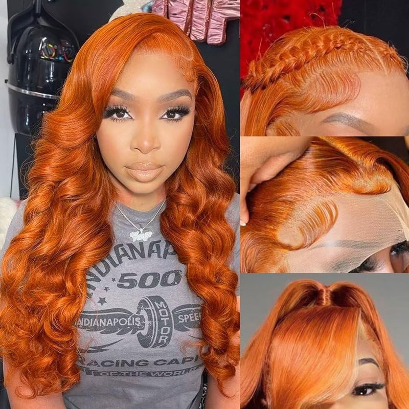 Daules 28 Inch Ginger Orange Lace Front Wigs Human Hair Body Wave 13x6 Hd Transparent Lace Front Wig Human Hair for Women 180 Density Orange Colored Glueless Pre Plucked Natural Hairline