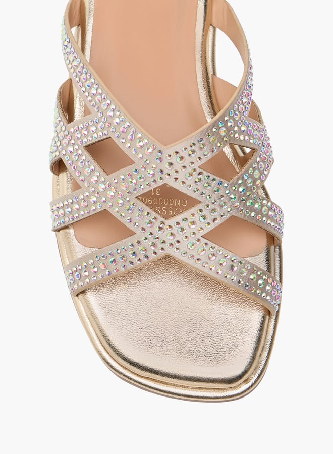 Celeste Girls' Diamante Embellished Slip-On Cross Strap Sandals - Image 4