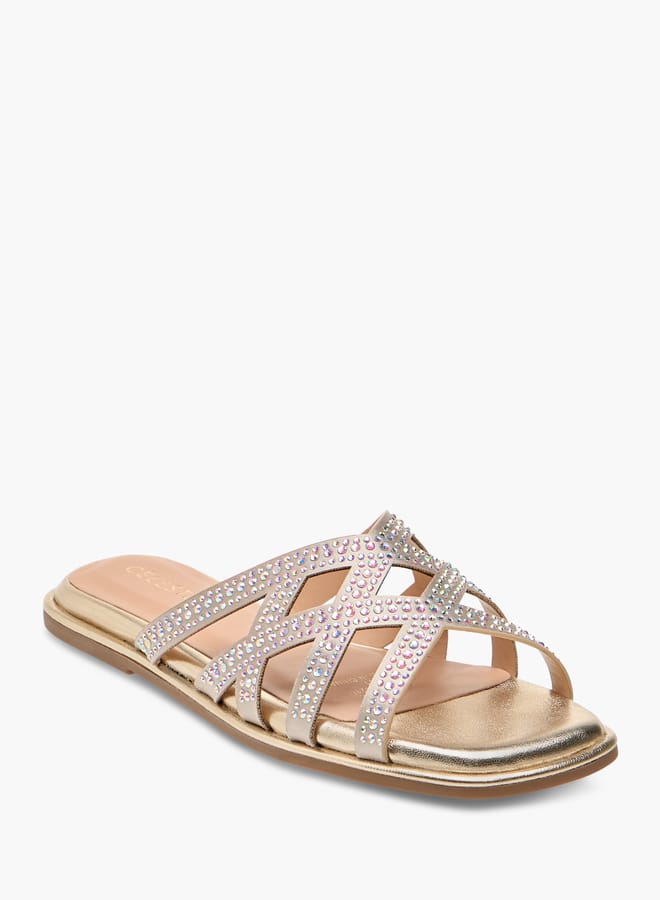 Celeste Girls' Diamante Embellished Slip-On Cross Strap Sandals - Image 2