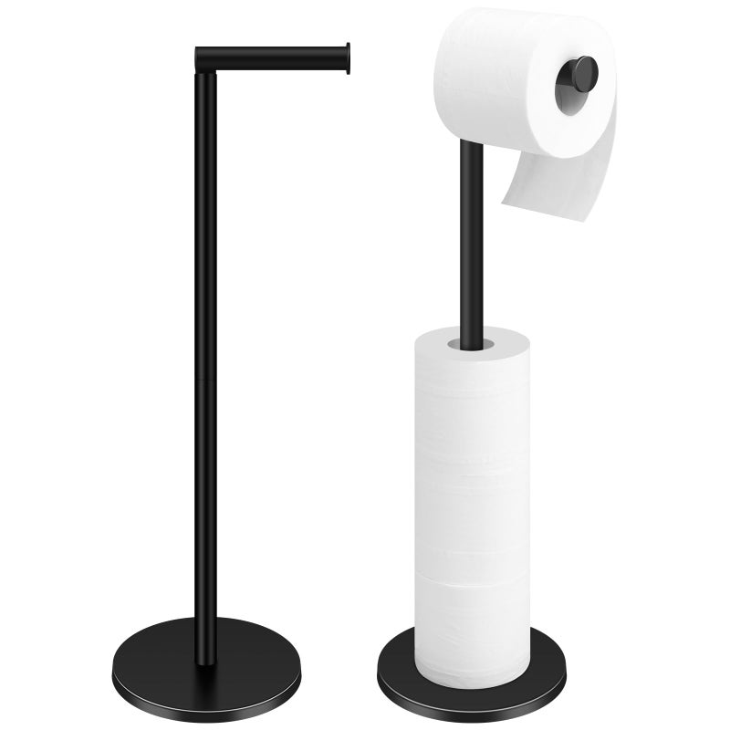 TACGEA Toilet Paper Holder Stand  Bathroom Toilet Paper Roll Holder Stainless Steel Free Standing  Storage for 4 Rolls of Paper  Black Set of 2 - Image 1