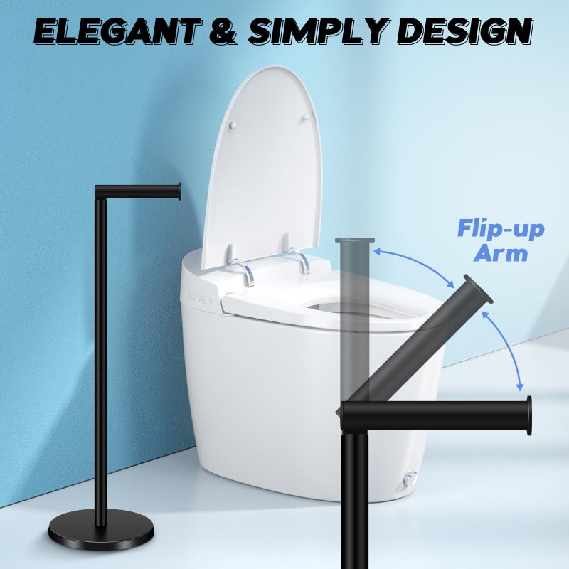 TACGEA Toilet Paper Holder Stand  Bathroom Toilet Paper Roll Holder Stainless Steel Free Standing  Storage for 4 Rolls of Paper  Black Set of 2 - Image 3