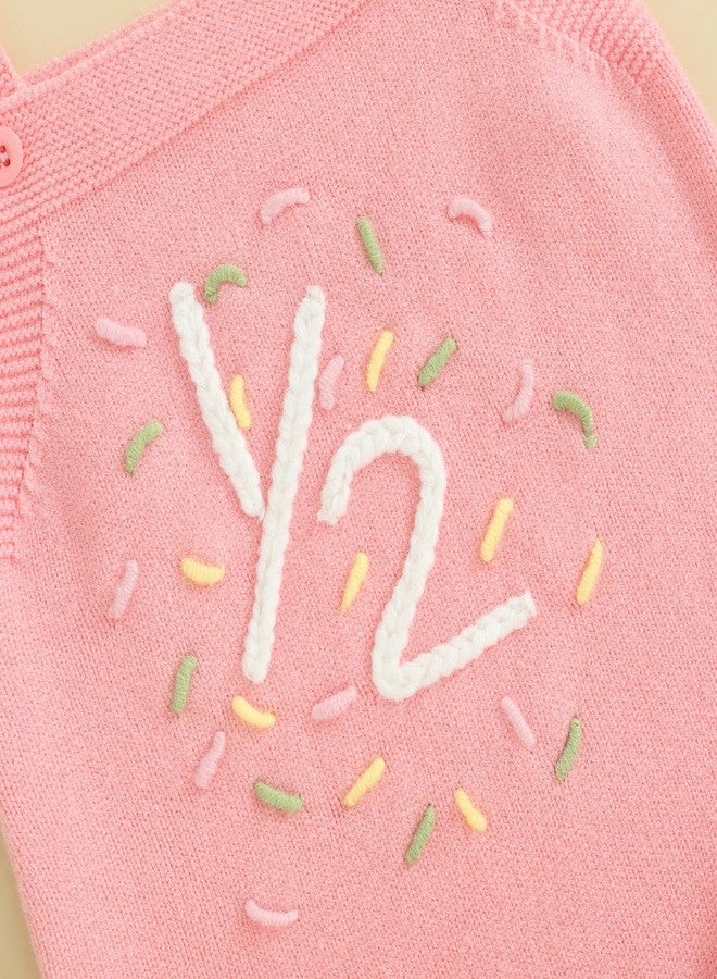 Frietlebird Half Birthday Outfit Baby Girl Sleeveless Knit Romper Sweet 1/2 Birthday Outfit Cute Infant Summer Clothes Birthday Gift (B-Pink Half,6-12 Months) - Image 5
