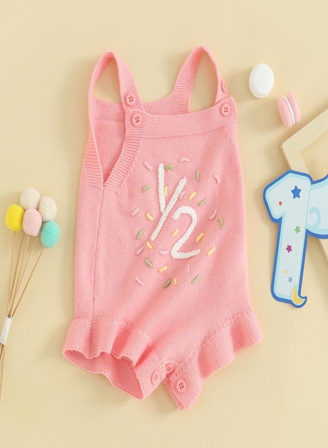 Frietlebird Half Birthday Outfit Baby Girl Sleeveless Knit Romper Sweet 1/2 Birthday Outfit Cute Infant Summer Clothes Birthday Gift (B-Pink Half,6-12 Months) - Image 2