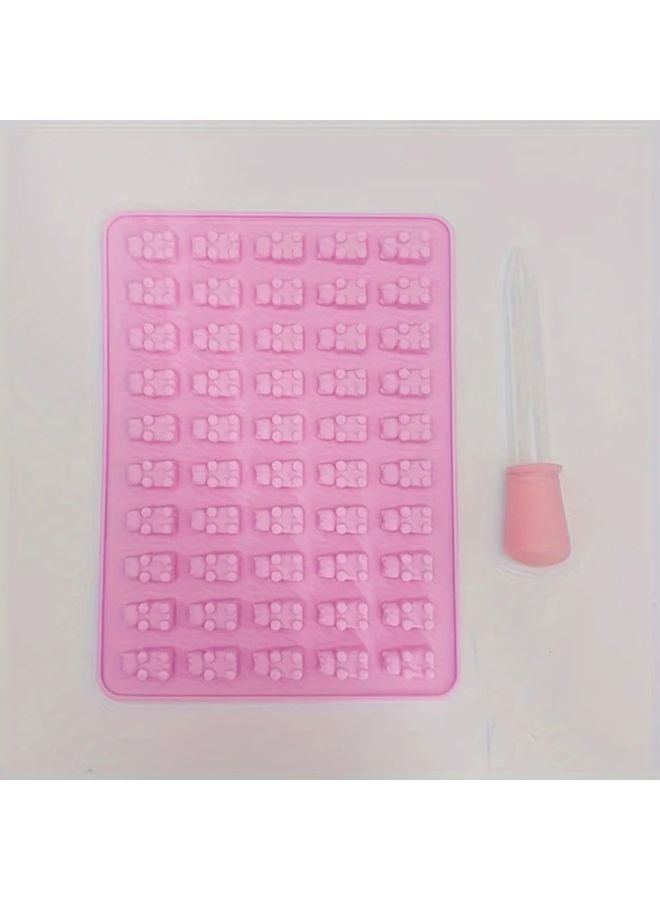 قوالب دببة الهلام السيليكونية الوردية مع مجموعة قطارة 50 حفرة أدوات صنع الحلوى DIY - Image 1