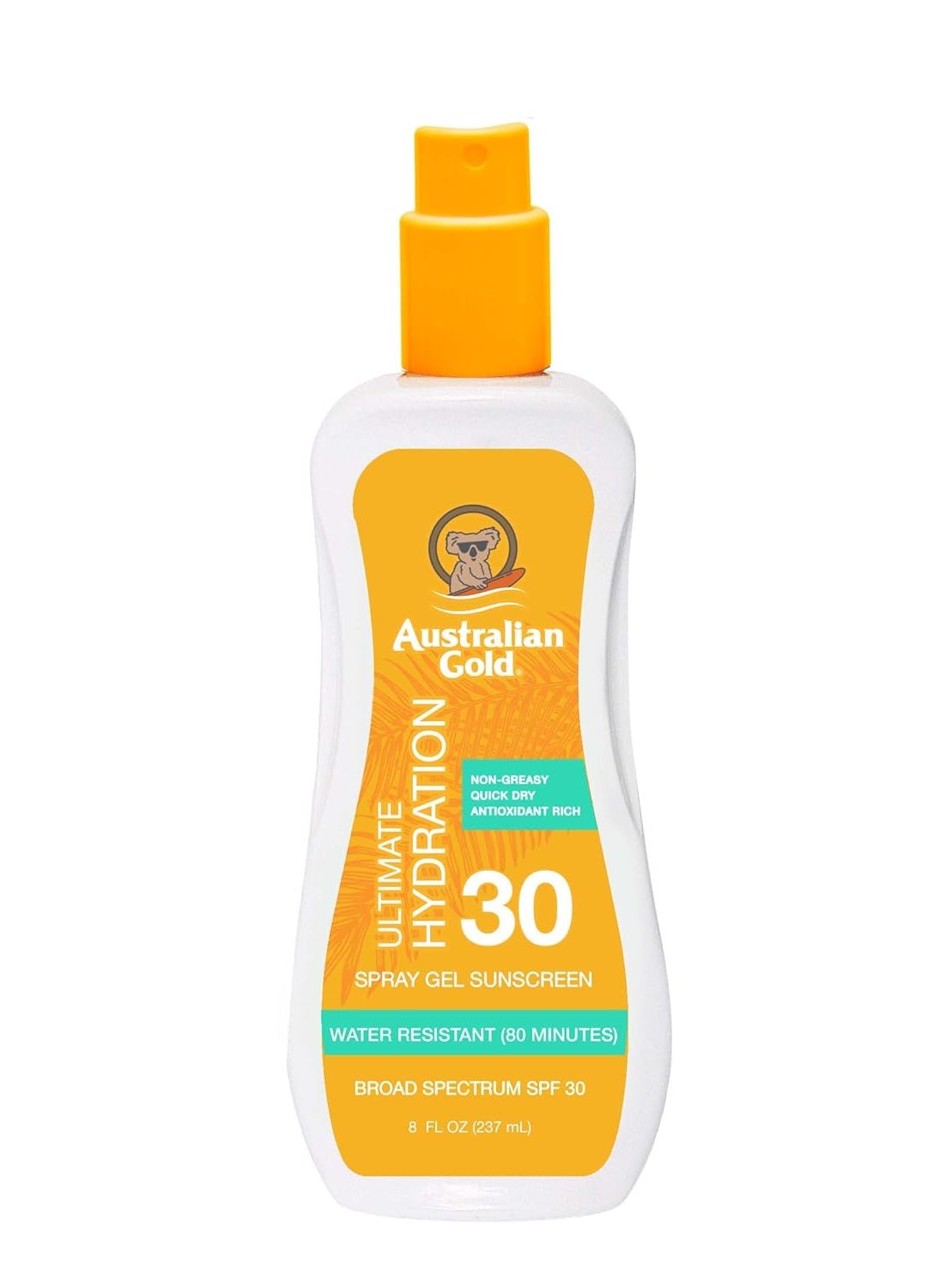 Australian Gold Australian Gold Spray Gel Sunscreen Moisturize Hydrate Skin Broad Spectrum Water Resistant NonGreasyc Oxybenzone Free Cruelty Free SPF 30 Coconut 8 Ounce A70892 
