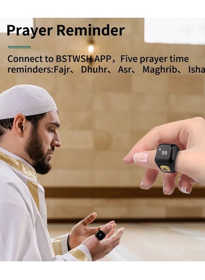 BSTWSH Zikr Ring Arabic Smart Tasbih Ring Muslim Prayer Prayer Timing Reminder Tasbih Counter Smart Ring Wearing a Rosary Bracelet Type-C Charging, Include 2 Compatible Sizes( 20mm/ 22mm Black) - Image 5