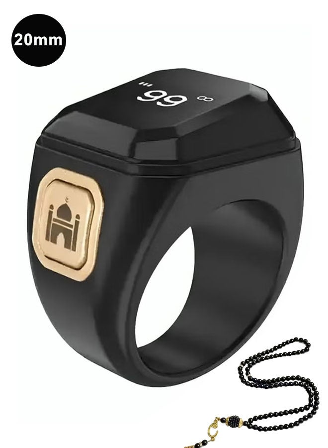 BSTWSH Zikr Ring Arabic Smart Tasbih Ring Muslim Prayer Prayer Timing Reminder Tasbih Counter Smart Ring Wearing a Rosary Bracelet Type-C Charging, Include 2 Compatible Sizes( 20mm/ 22mm Black) - Image 1