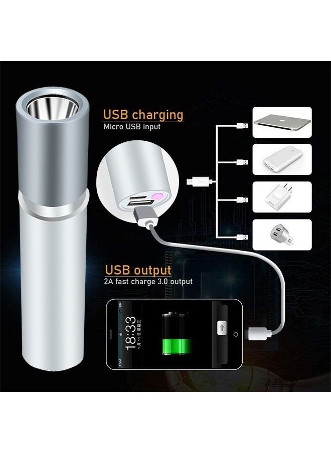 GROIC Mini Led Flashlight, Adjustable Focus Handheld Torch, USB Rechargeable Light, 5 Brightness Modes, Suitable for Emergency, Outdoor Riding, Camping, Etc-Sliver  - Image 4