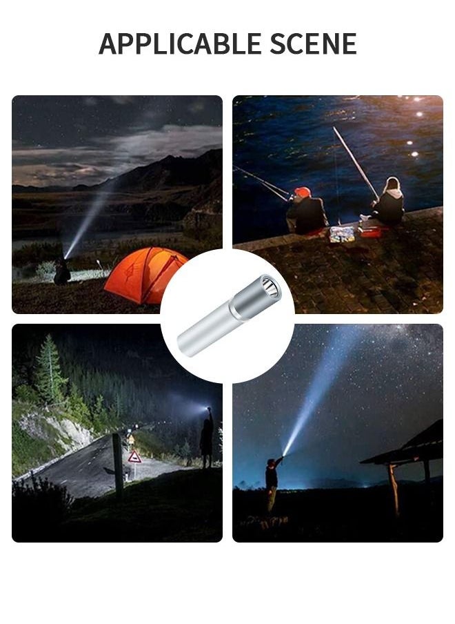 Mini Led Flashlight, Adjustable Focus Handheld Torch, USB Rechargeable Light, 5 Brightness Modes, Suitable for Emergency, Outdoor Riding, Camping, Etc-Sliver