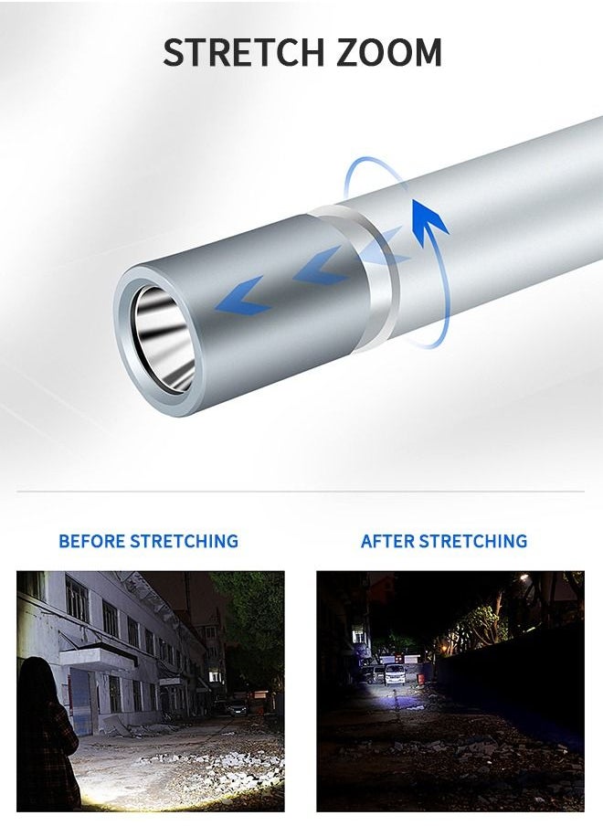 GROIC Mini Led Flashlight, Adjustable Focus Handheld Torch, USB Rechargeable Light, 5 Brightness Modes, Suitable for Emergency, Outdoor Riding, Camping, Etc-Sliver  - Image 3