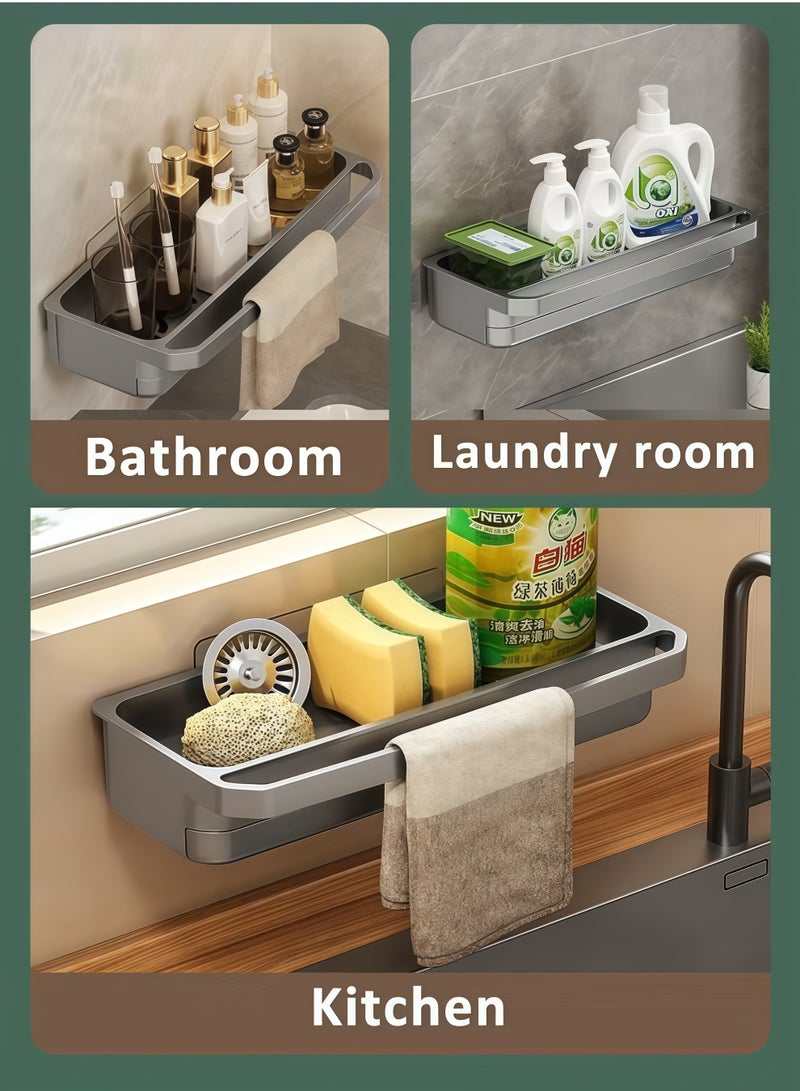 شو وو حامل إسفنجة غسل الأطباق، تركيب أفقي، تصريف تلقائي، تخزين للمطبخ، حامل صابون الأطباق والإسفنج لتخزين ملحقات المطبخ، منظم حوض المطبخ، موزع صابون مقاوم للصدأ، منظمات المطبخ وأساسيات التخزين - Image 4